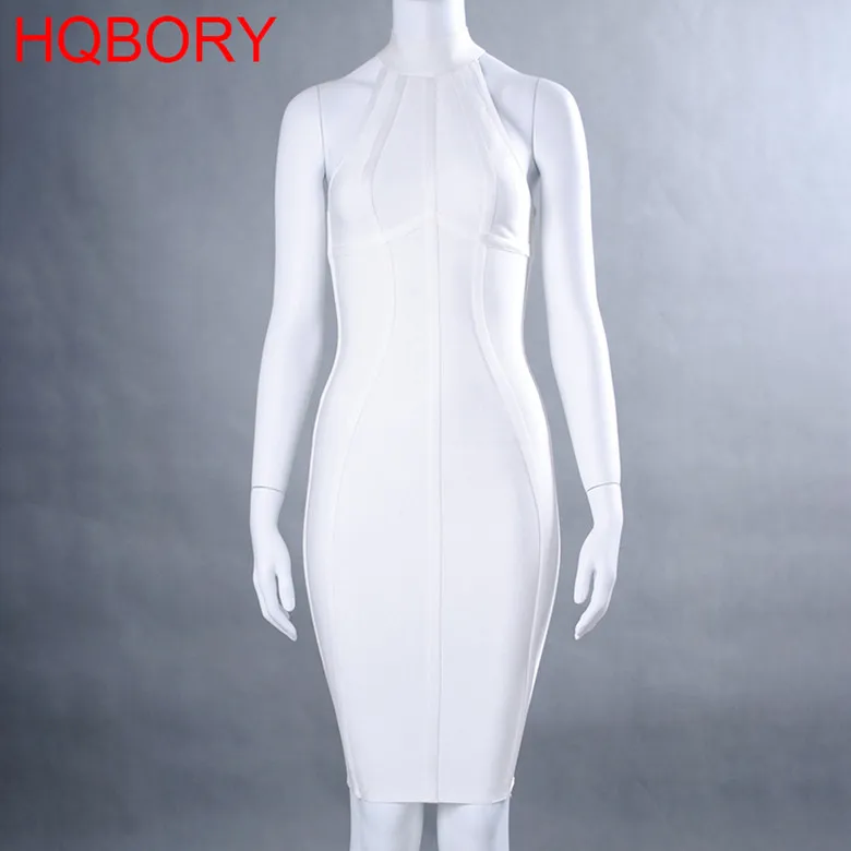 Сексуальное женское платье в белую полоску с лямкой на шее, без рукавов, весна-лето-осень, для дня рождения,, Облегающее вязаное Бандажное платье, платья, XL - Цвет: Белый
