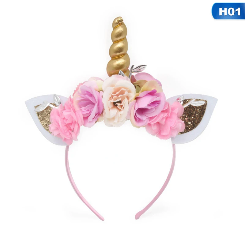 1 Милый каваи дети Радуга Единорог Рог Hairband Дети шифон повязка на голову "Единорог" блеск Пасхальный обруч для волос бонусные аксессуары для волос - Цвет: 1