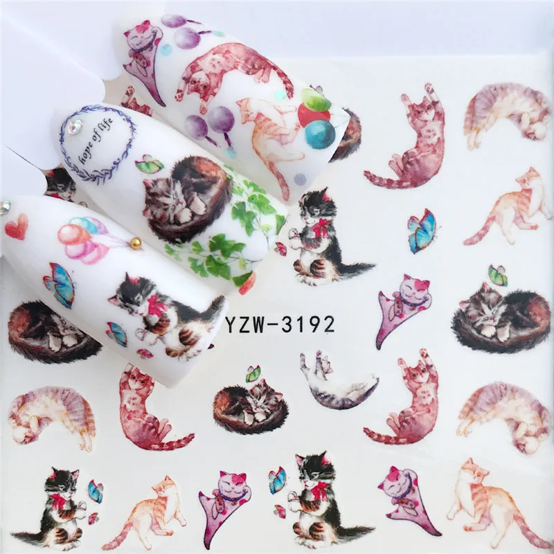 

YZWLE 1 PC Nail Sticker Water Decals Flamingo Flower Cat Butterfly Cactus Transfer Nail Art Decoration
