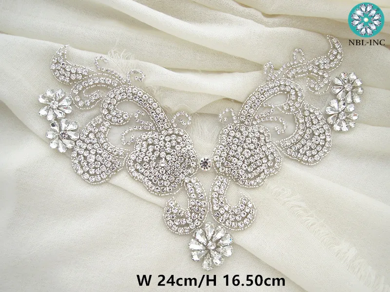 30 шт.) Серебряный горный хрусталь аппликация на вырез горловины гладить на платье WDD1012