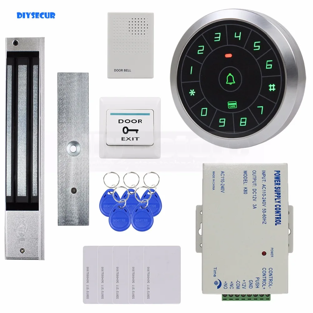 

DIYSECUR 125KHz RFID Reader Password Keypad + 280kg Magnetic Lock Door Bell Door Access Control Security System Kit