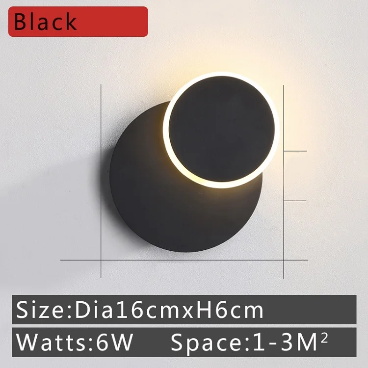 Светодиодный настенный светильник в скандинавском стиле, светодиодный настенный светильник для спальни, настенный светильник для гостиной, домашние лампы, теплый белый светильник, холодный белый светильник - Цвет абажура: Black Dia16cm