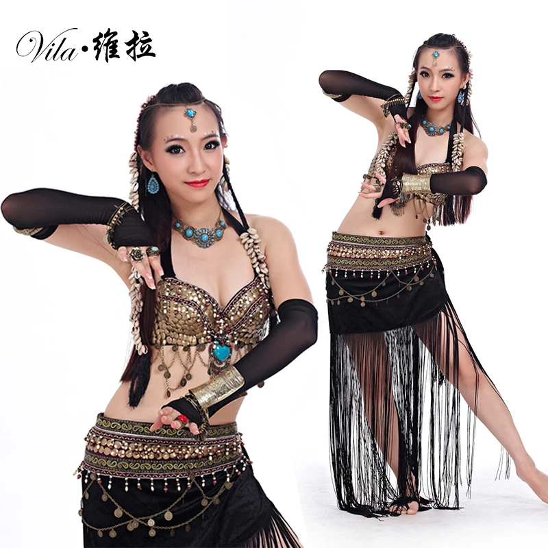 

Belly Dancing Clothes Tribal 2pcs Set Coins Bra, Tassel Hip Scarf Tribal Belly Dance Costume Set Performance