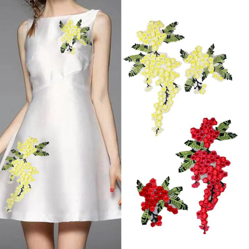 

2Pcs/Set Embroidery Red Yellow Flower Sew On Patch Badge Jeans Dress Applique DIY Craft Clothes Bags Hat Clothing Accessories
