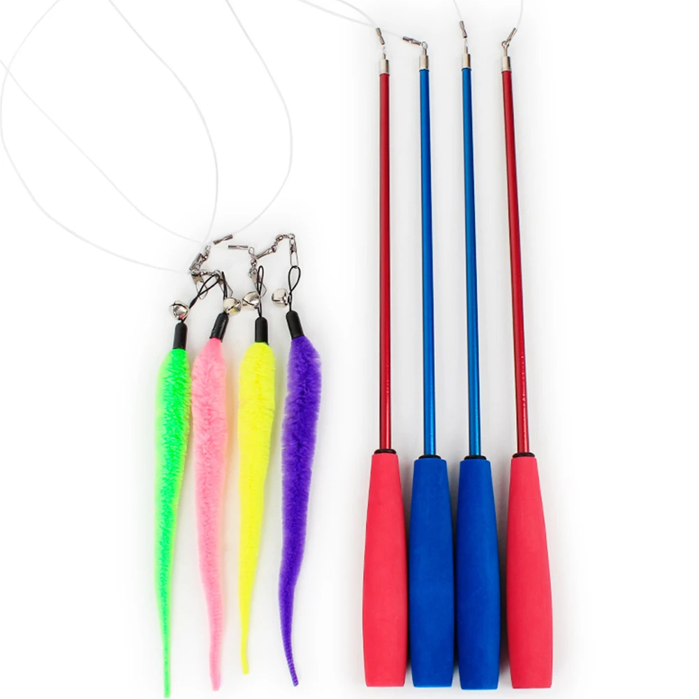 

95cm Chasing Funny Anti Scratch Biting Nontoxic Exercise Rod Interactive Toy Lightweight Worms Shape Soft Safe Bells Cat Teaser