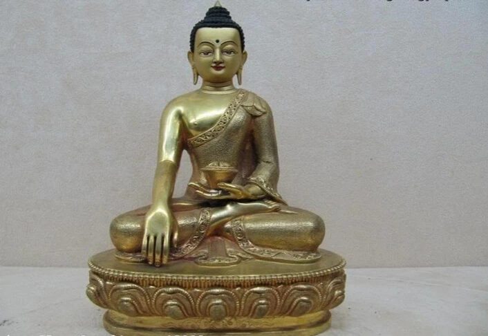 

USPS to USA S3096 Tibet Buddhism 100% Pure CopperBronze 24K Gold Sakyamuni Buddha Statue (B0328)