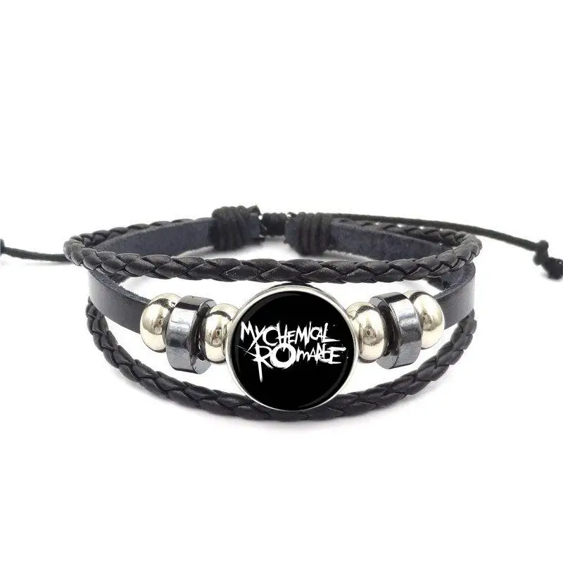 

EJ Glaze Letter of My Chemical Romance For Women Choker Vintage Jewelry Plated Black Leather Bracelet Bangle
