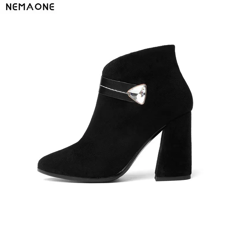 

NEMAONE 2019 Women Shoes Ankle Boots Elastic band Stretch Fabric Hoof High Heel Fashion Women Party Shoes Black Size 34-43