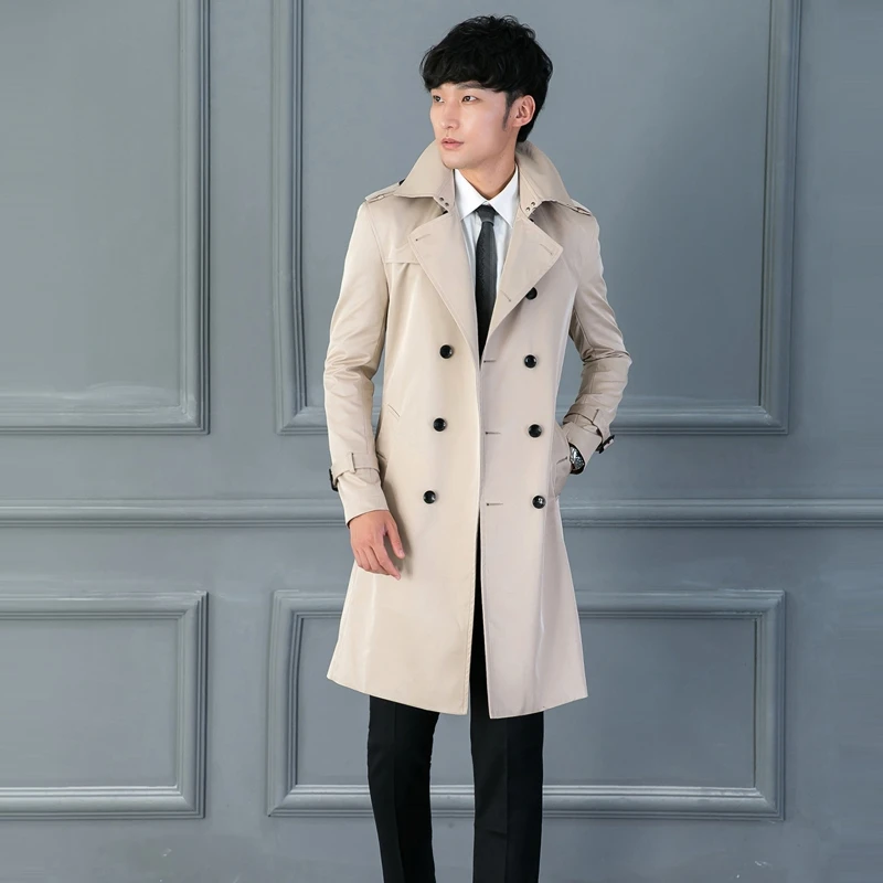 Trench Coat Men Size Custom-tailor England Double-breasted Long Pea Coat Slim Fit Classic Trenchcoat As Gifts