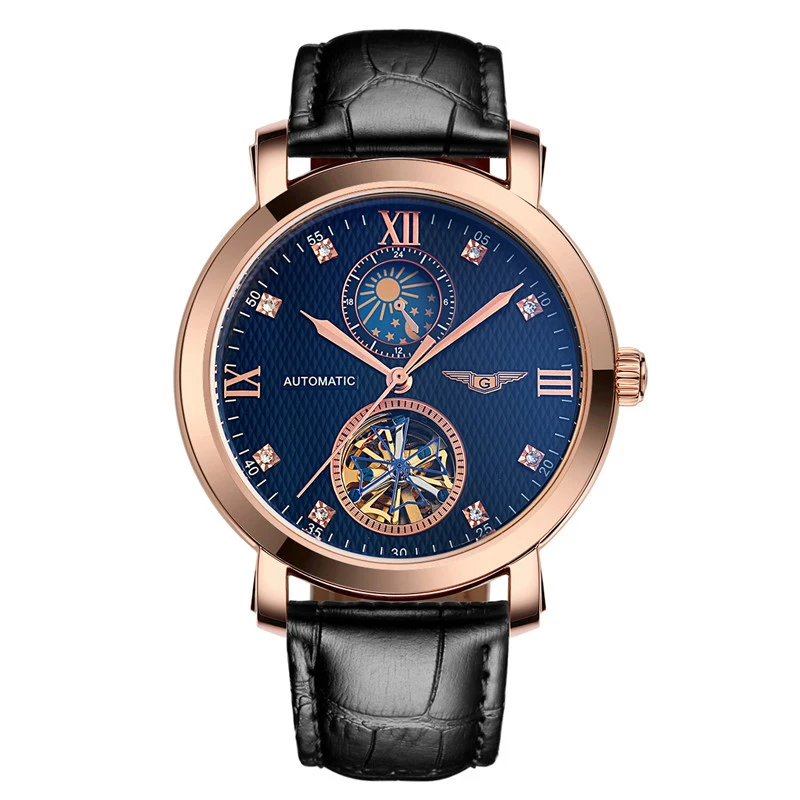 

GUANQIN GJ16019 automatic tourbillon mechanical Men watches big dial waterproof genuine leather strap diamond watches Male