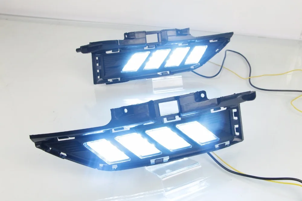 

eOsuns led drl daytime running light for Hyundai Encino with Dynamic moving yellow turn signal and blue night running light