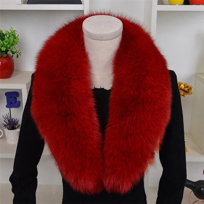 Горячая Распродажа, новинка, длинный шарф с воротником из натурального Лисьего меха для женщин и мужчин, весеннее и зимнее теплое однотонное пальто, шали с подкладкой 80 см L#59 - Цвет: red