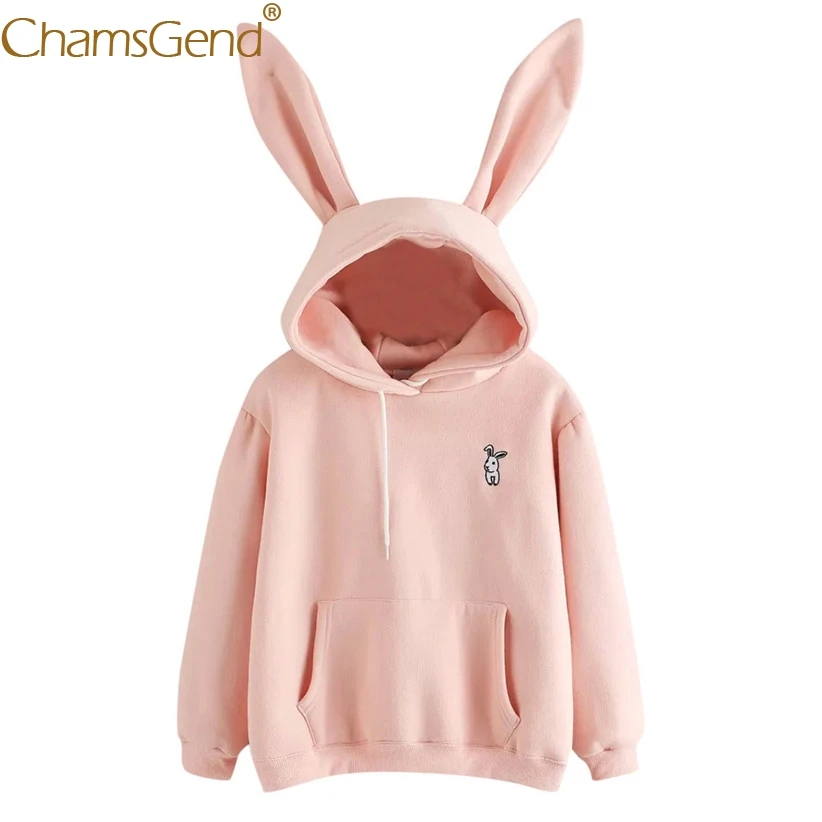 شحن مجاني هوديس أرنب الأذن sudadera kawaii البلوز النساء الشتاء الدافئة الوردي هوديس بلوزات مع الجبهة جيب 80816