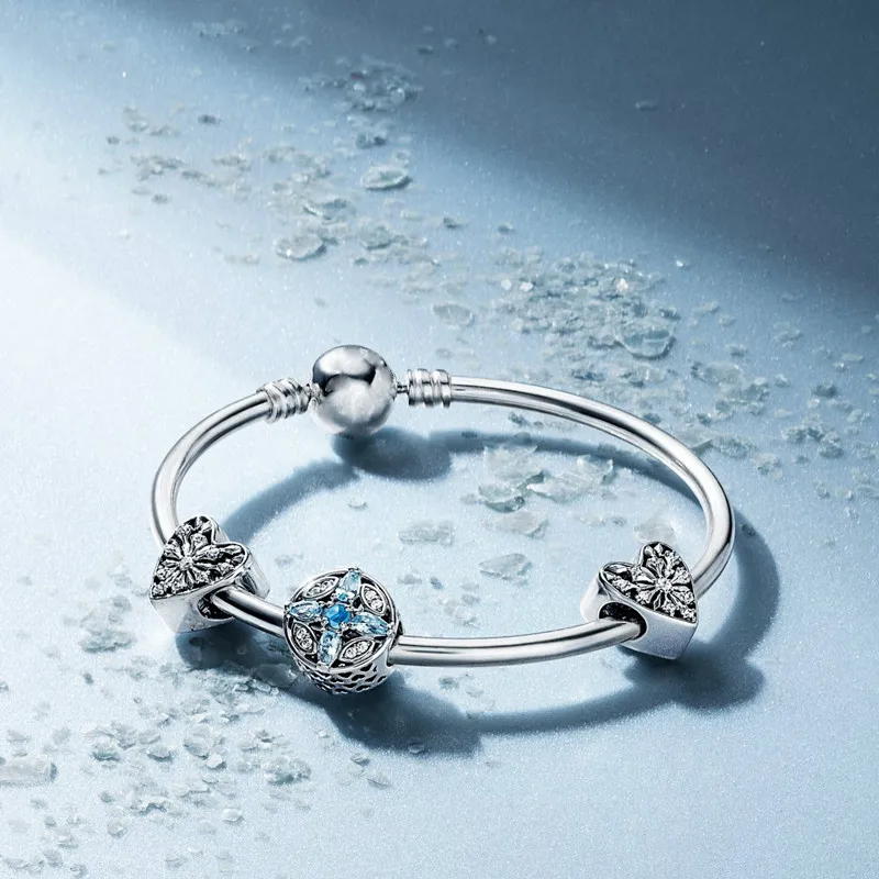 

DERMSPE 925 Sterling Silver Christmas Snowflake Bangle Set Fit DIY Original Jewelry Woman Bracelets Birthday Gift 590713