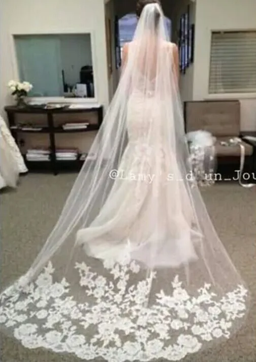 

2016 hot sale one layer 3meter long and 1.5meter wide lace edge bridal veils wedding dress accessories free shipping