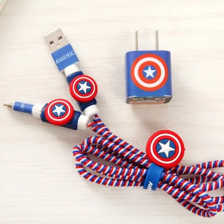 USB кабель наушники протектор набор с намоткой кабеля мультфильм наклейки USB зарядное устройство протектор сердцевины кабеля для iphone 5 5S 6 6s плюс