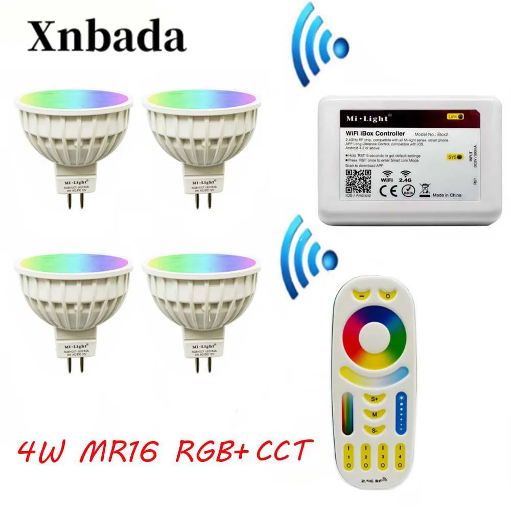 MiLight 4 W светодиодные лампы RGB + CCT + пульт + IBX2 RF дистанционного Wi-Fi MR16 светодиодные лампы светодиодный осветительный прожектор Светодиодный