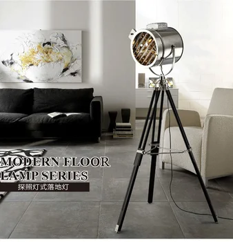 

Industrial Bar Nordic American Creative Studio Retro silver and golden Floor Lights Tripod Searchlight Additional Net Floor Lamp