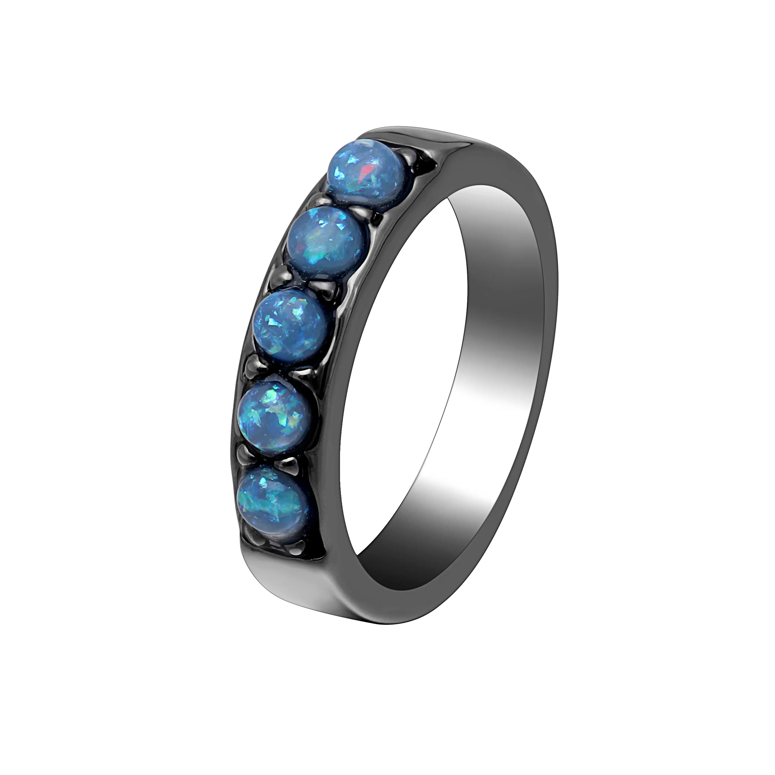 Ufooro Blue Fire Opal Rings For Women Gioielli Da Sposa Fashion Black Gun Charm Style Anello Di Fidanzamento Regalo