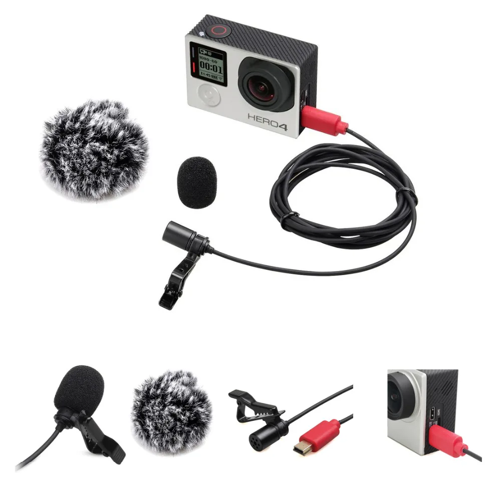 

ESMIC-01G Lavalier Microphone Clip-on Omni-directional Condenser Mic for GoPro HERO 3 3+4 5 with Wind Muff VS SR-GMX1