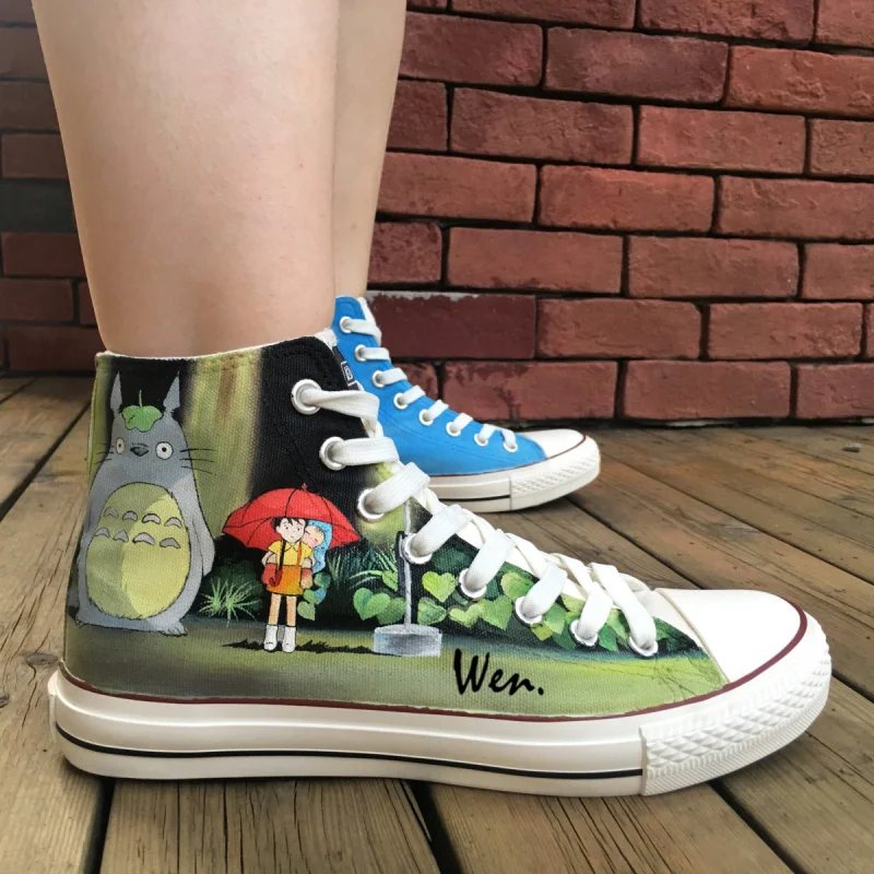 

Wen Design Custom Hand Painted Shoes Anime My Neighbor Totoro Bus Tram High Top Women Men's Canvas Sneakers Lace up Plimsolls