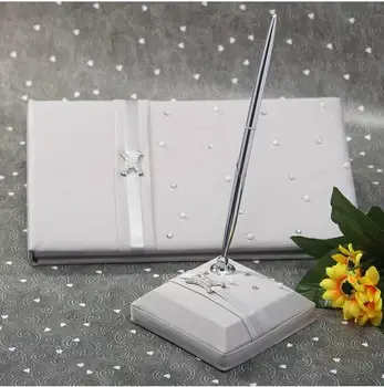 

"Love Ever Lasting" Silver Grey Color Wedding Guestbook & Pen Set with Rhinestones Sash
