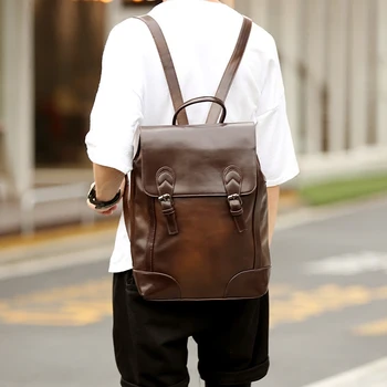 

Fashion Men's Leather Backpacks Vintage Men Shoulder Bags Man Casual Back Packs Travel Bag