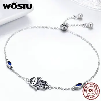 

WOSTU 2019 New 925 Sterling Silver Fatima Hands Royal Color Chain & Link Bracelets For Women Unique Lucky Jewelry Gift FIB076