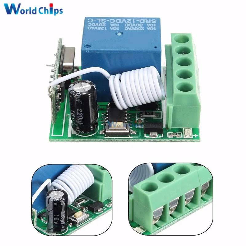 

DC 12V 1 Ch Channel 433MHz Wireless Relay Module RF Remote Control Switch Heterodyne Receiver Controller Board MCU RF Frequency