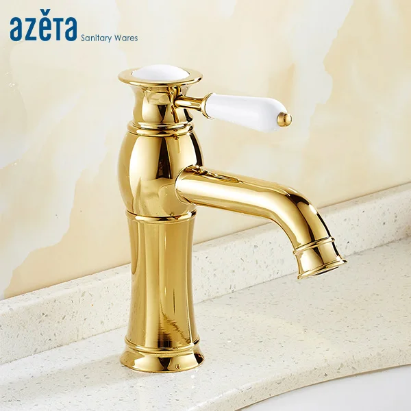 Azeta Bathroom Contemporary Faucet Golden Brass Basin Tap Single Hole Deck Mounted Wash Mixer AT2606G | Обустройство дома
