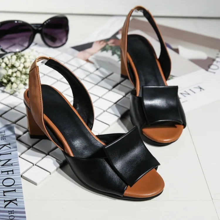 New 2019 Slingback Sandals Women Brand Mixed Colors Back Strap Summer Shoes Woman Thick Heels Sandals Footwear Big Size 34-43
