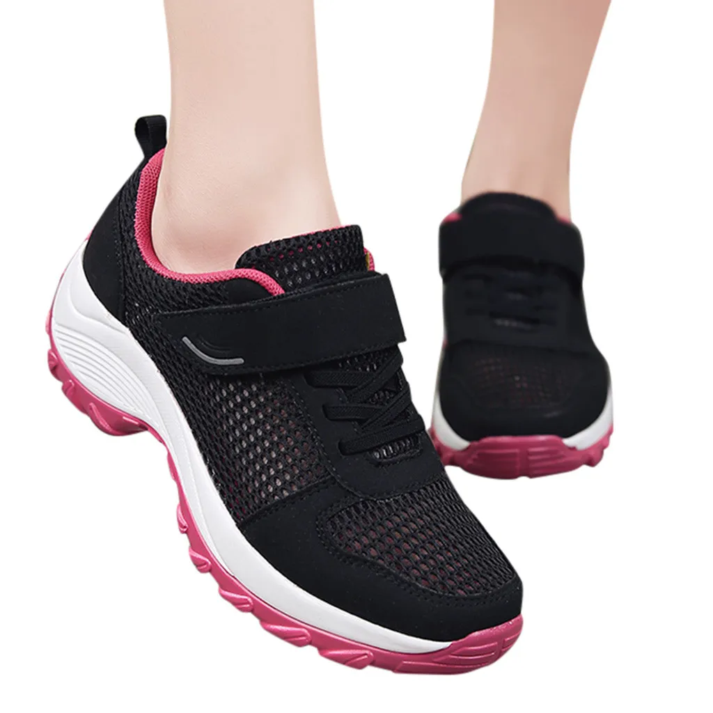 Женская модная повседневная спортивная обувь для бега из сетчатого материала на шнуровке; дышащая Вулканизированная обувь на липучке; кроссовки на платформе для фитнеса; zapatos de mujer