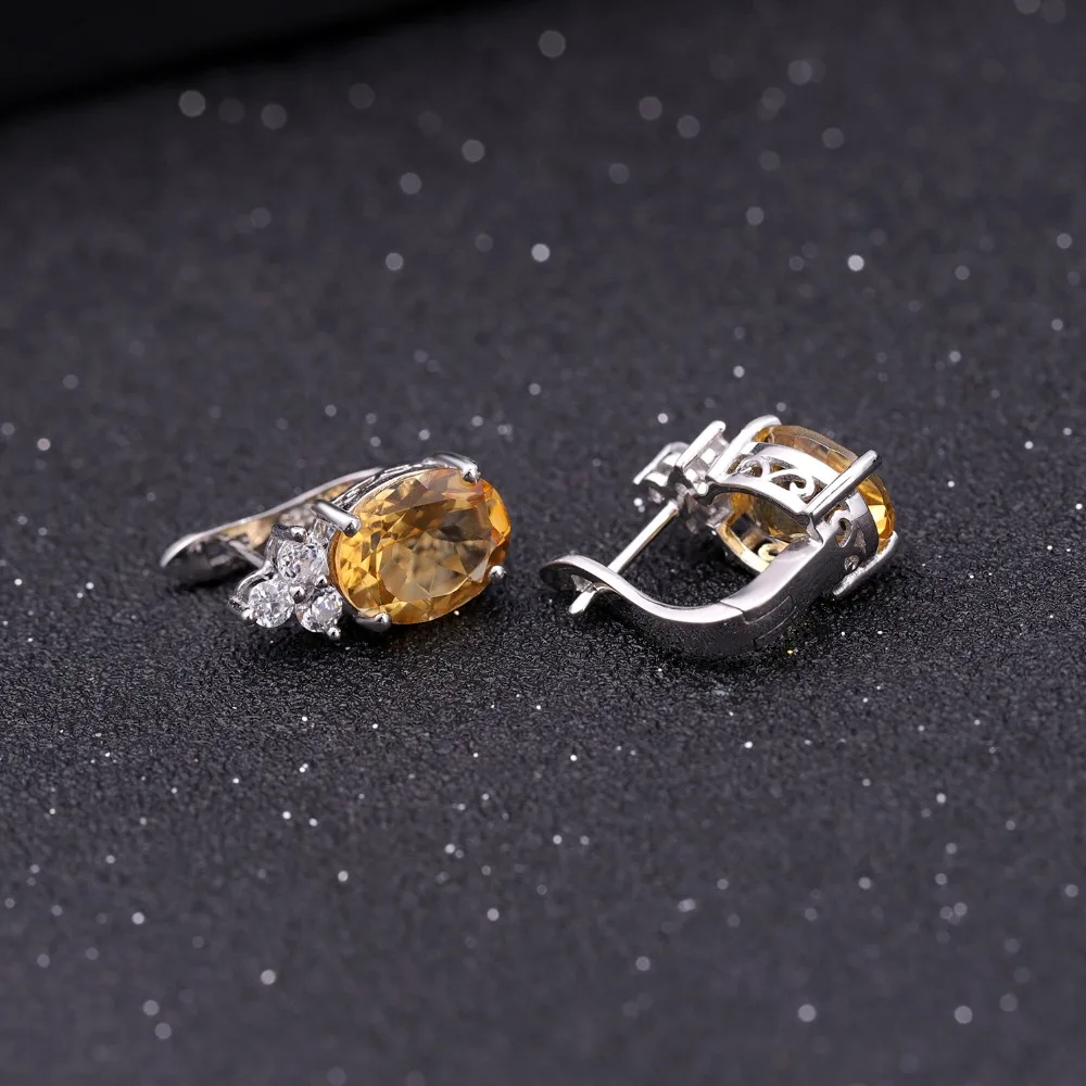 Серьги гвоздики женские из серебра 925 пробы с натуральным цитрином