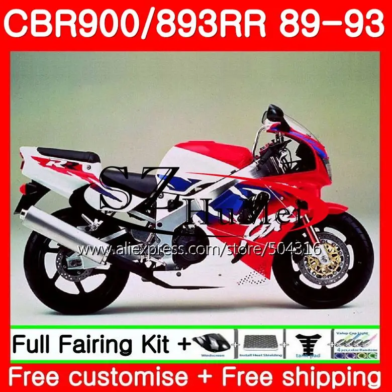 Корпус для HONDA CBR 893RR светло-красный CBR900RR CBR893RR 89 90 91 92 93 114SH11 CBR900 CBR893 RR 1989 1990 1991 1992 1993 обтекателя