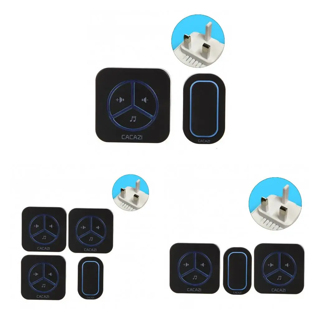 

UK Plug In Wireless Door Bell Doorbell with Waterproof Push Button Transmitter, 3 Combinations--1/2/3 Receivers BLACK