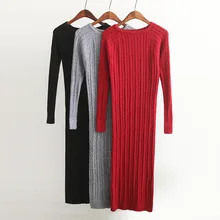 New Twist Women long sweater dress 2018 spring sexy slim Bodycon Dresses Elastic Skinny Split Dress