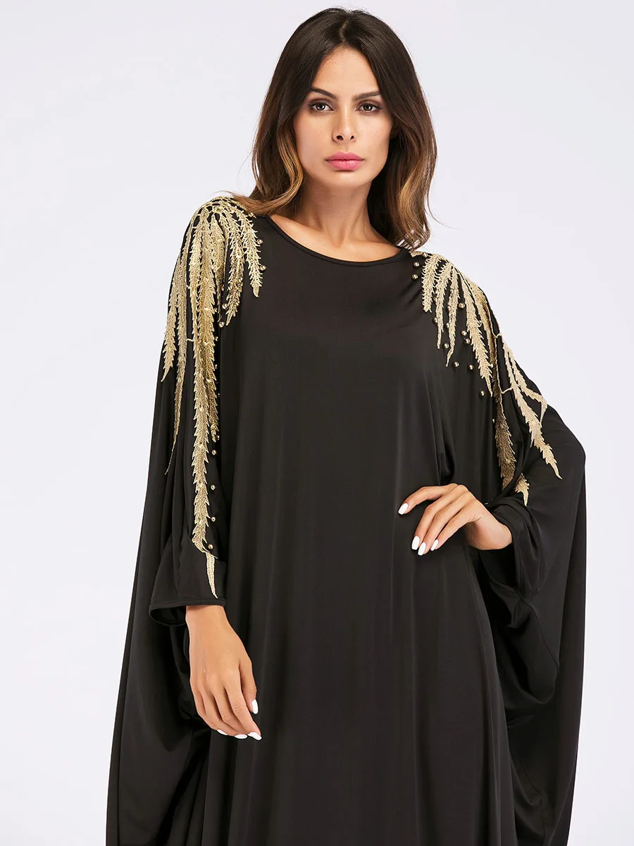 Мусульманское Бисероплетение Макси платье abaya аппликации летучие мыши длинные халаты кимоно свободные Jubah Рамадан Ближний Восток Арабский исламский одежда