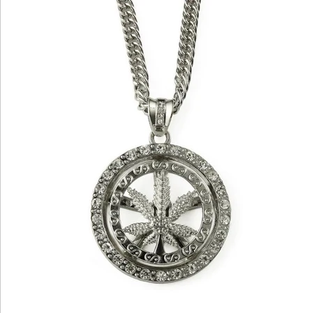 New! High Quality Hemp Leaf Can Rotate Pendant Necklace Fashion HipHop Ci TY Boy Accessories Silver 90cm Long Chain Men Jewelry - Окраска металла: silver