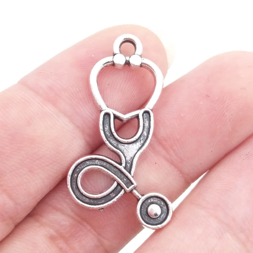 gBULK 30 Eco friendly Alloy Stethoscope Charms Antique Silver Plated