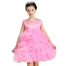 Розничная, модное многослойное вечернее платье для девочек, платье для выпускного вечера, гофрированный цветок, платье для девочек с цветком, LM8282