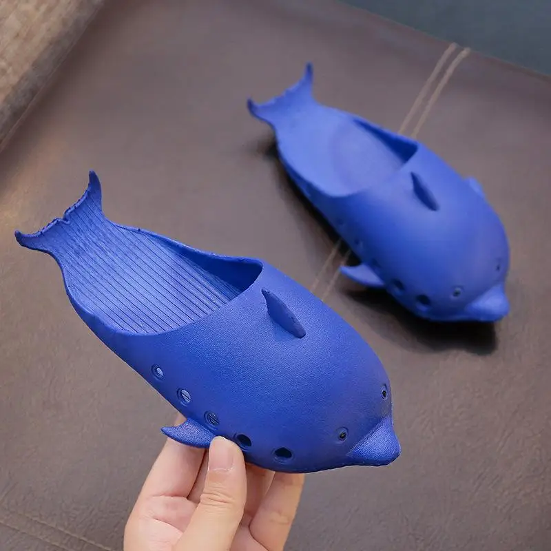 Summer Kid Slippers Dolphin Baby Girls Toddler Shoes Soft Creative Shape Fish-type Boys Home Slipper Children Outdoor Sandals - Цвет: Синий