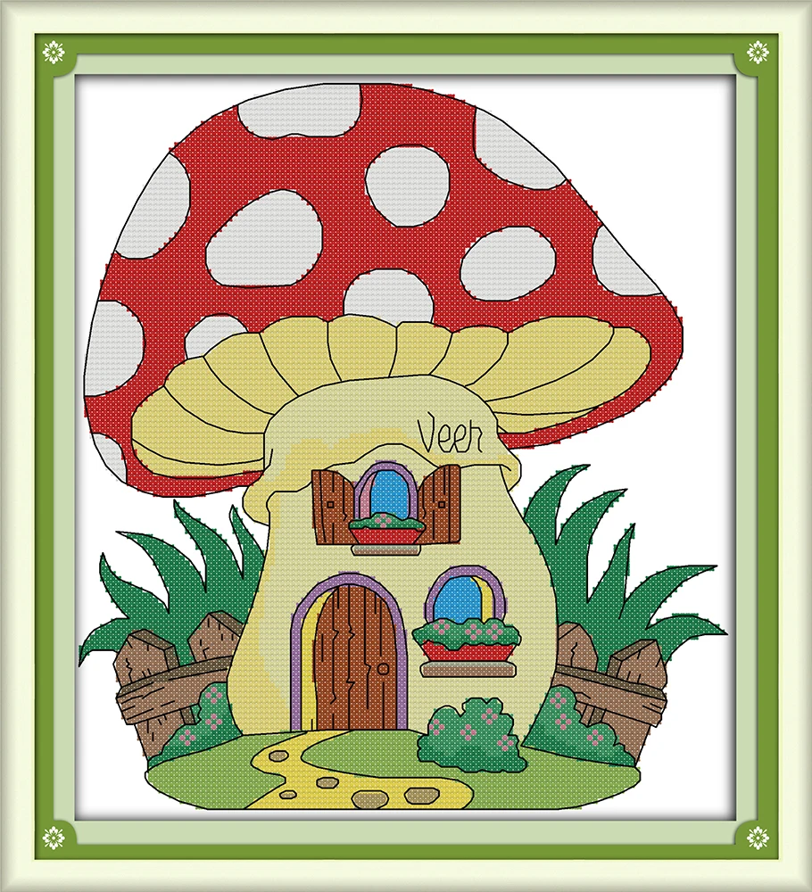 Mushroom house cross stitch kit animal18ct 14ct 11ct count print