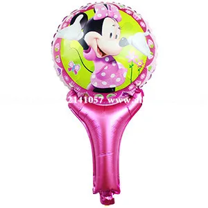 

50 pcs/lot Lovely Minnie Mouse Round Foil Holding Stick Balloon Party Handheld Decoration Balloon Baby Birthday Cartoon Toy