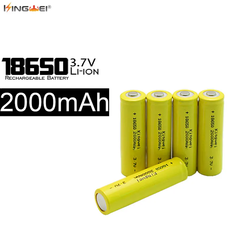 

100pcs/lot Kingwei 2000mah new 18650 Batteries 3.7v Rechargeable Bateria For Laser Pen Flashlight Powerbank E-cigarette