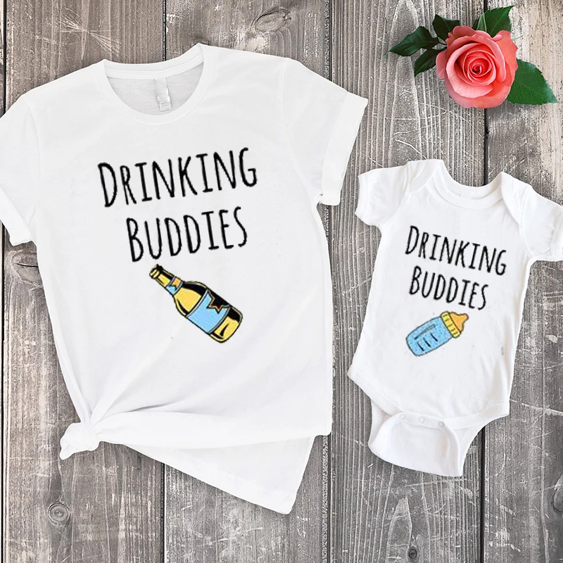 

drinking buddies tshirt father son matching clothes tee plus size tees daddy baby tops matching family daughter harajuku