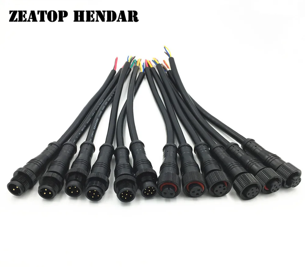 

5Pair Metal Screw M12 Waterproof 2 3 4 5 6 8 Pin IP68 Cable Copper Wire Plug for LED Strips Male and Female Jack Connector Black