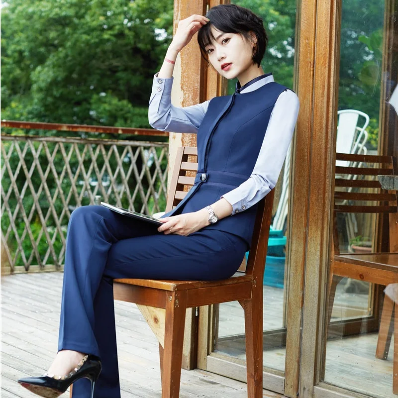 Ol Blouses Pantalon Costumes Nouveauté Pantsuits 3 Ensembles Femme Veste Bleu Dark Avec Blazers Mode Pièces Styles Blue Formelle Manteau Dames qwq6IFZx