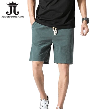 

New Summer Linen Men's Shorts Pure Kness Length Flax Cotton Plus XXXXL Man Short Pant Solid Beach Shorts Pockets Size M-5XL