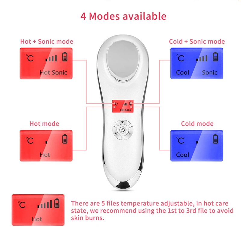 6 в 1 перезаряжаемый переносной ЖК-дисплей горячей и прохладной кожи Омолаживающий прибор для ухода за лицом звуковая вибрация укрепляющий Whitening51