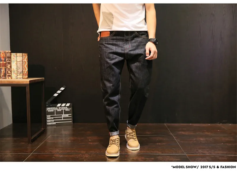 Loose Hip-hop Harem Pants Fashion Casual Solid Washed Patchwork Jeans Trousers with Pockets Streetwear Large Size XS-4XL (24)